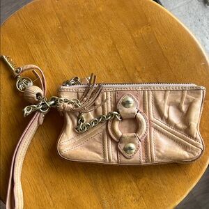 Juicy Couture Tan Leather Wristlet with Chain Accents